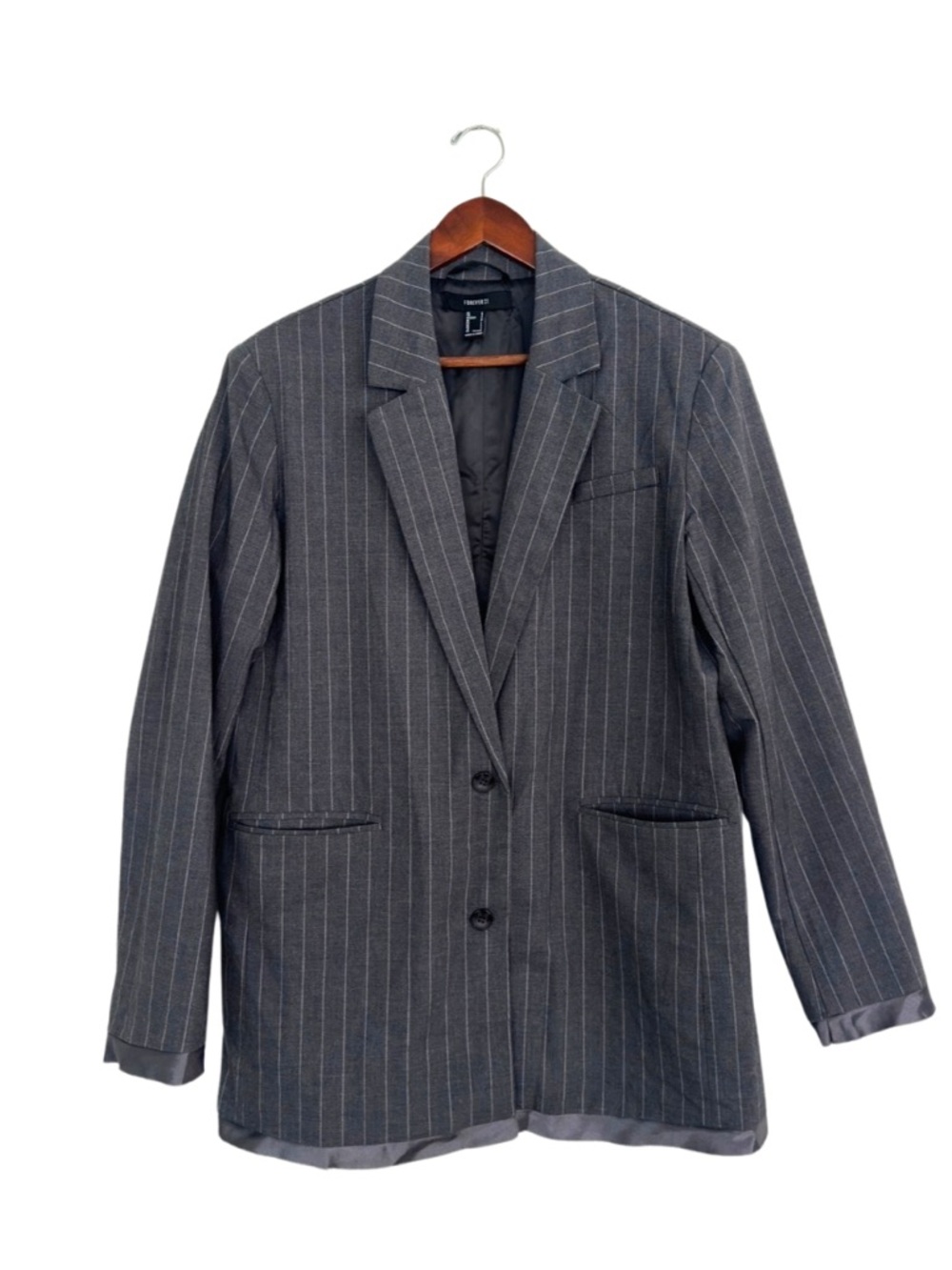Forever 21 Oversized Pinstripe Blazer Gray Size Large Relaxed Fit